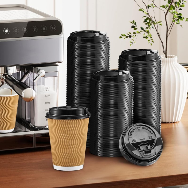 SIUQ 150 Pack Coffee Cup lids, Disposable Plastic Cup Lids for 10, 12, 16, 20, 24 oz Paper Cups, Hot/Cold Drinking Cup Lids, 3.54 Inches/90 mm Diameter - Black - Image 5
